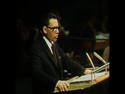 SYND 25 9 74 SOVIET FOREIGN MINISTER GROMYKO SPEAKING AT UN GENERAL ASSEMBLY News Clip