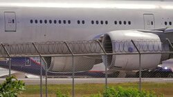 Airplane taxi and turns to runway for takeoff,Close up Stock Footage