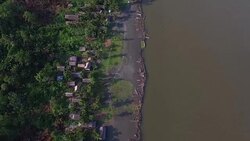 Aerial view of Kopar Village on the Sepik River, Papua New Guinea Stock Footage