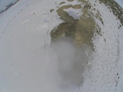 WS POV Steaming hot spring in snowy flats / Mammoth Lakes, California, USA Stock Footage