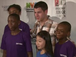 Nick Jonas and kids at 7th annual Shubert Foundation/MTI Broadway JR Celebration Stock Footage