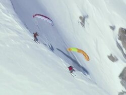WS AERIAL ZI TS View of Parasail skiing / Switzerland Stock Footage