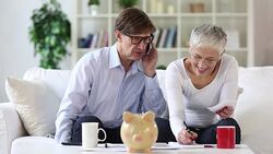 senior couple calculating domestic bills Stock Footage