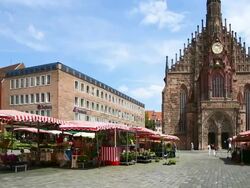 PAN Nuremberg Main Market Square and Our Lady's Church Stock Footage