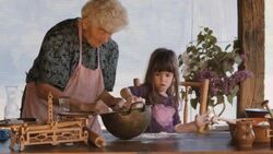 Cooking With Grandma-Beautiful Little Girl Learns How To Make Cookies in The Bright-lit Vintage Kitchen Stock Footage