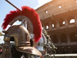 Roman Centurion Soldier Helmets and the Coliseum Stock Footage