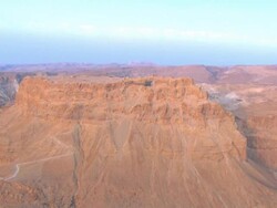 Aerial Masada at sunrise, Judea Desert, Israel Stock Footage