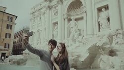 Tourist couple taking a selfie in Rome Stock Footage