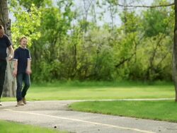 Family walks and talks together Stock Footage