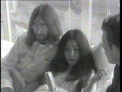 John Lennon and Yoko Ono promote peace with bed-in Stock Footage