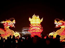 MS Shot of Dragon Lantern for celebrating Spring Festival / Xian, China Stock Footage