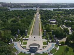 WS AERIAL VIEW of Women in Military Service for America Memorial and Memorial Drive / Washington, Dist. of Columbia, United States Stock Footage
