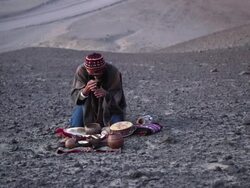 WS Shot of man doing Native ritual AUDIO / South Of Peru, Nazca, Peru Stock Footage