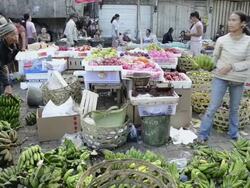 MS Vendor selling bananas in market / Ubud, Bali, Indonesia Stock Footage