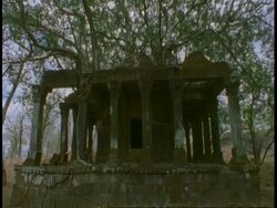 MS Hindu temple in jungle, Bandhavgarh National Park, India Stock Footage