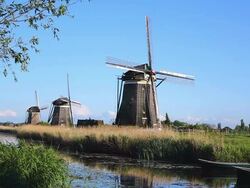 WS Shot of windmills near Leidschendam / South Holland, Netherlands Stock Footage