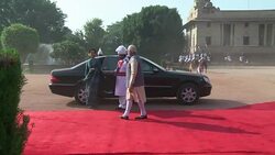 CLEAN : Modi greets Aung San Suu Kyi in Delhi News Clip
