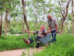 Senior couple enjoying in the park, Delhi, India Stock Footage
