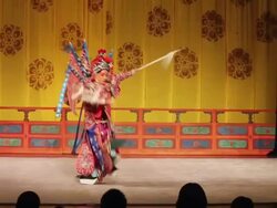 MS Actor performing Beijing opera in traditional theatre AUDIO / xi'an, shaanxi, china Stock Footage