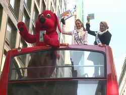 Clifford the Big Red Dog, Miss USA Alyssa Campanella and Miss Teen USA Danielle Doty at 2012 World Read Aloud Day Celebration on 3/7/2012 in New York, NY, United States Stock Footage