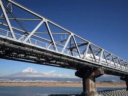 Mt Fuji and bullet train. Stock Footage