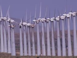 Aerial TS LA CU of wind farm in desert / Tehachapi Pass, California, United States. Stock Footage