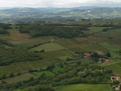 WS Aerial view of Hilly countryside in Beaujolais region, Rhone-Alpes, France Stock Footage