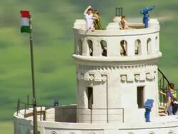 MS AERIAL TS Shot of people watching view from castle top / Budapest, Hungary Stock Footage
