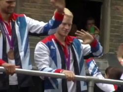 Jonnie Peacock at 'Our Greatest Team Parade' London 2012 on September 10, 2012 in London, England (Footage by WireImage Video/Getty Images) Stock Footage