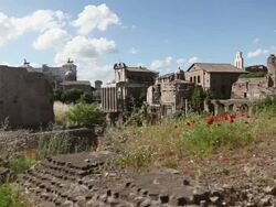 The Temple of Antoninus and Faustina in Roman forum Stock Footage