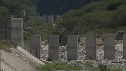 Concrete pillars provide flood control on a Venezuelan moutainside. Stock Footage