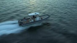 A powerboat speeds across Narragansett Bay. Stock Footage