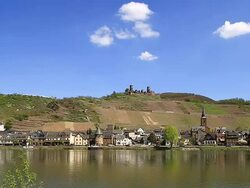 WS View of Moselle Valley and Thurant Castle / Alken, Rhineland Palatinate, Germany Stock Footage