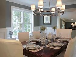 MS PAN Shot of dinning room in stylish home / Lake Oswego, Oregon, United States Stock Footage