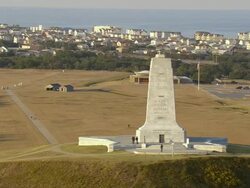 MS AERIAL Shot of Kitty Hawk Wright Brothers Memorial / North Carolina, United States Stock Footage