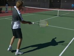 SLO MO, WS, Two men playing tennis, Santa Barbara, California, USA Stock Footage