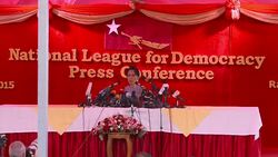 Aung San Suu Kyi speaking at press conference News Clip
