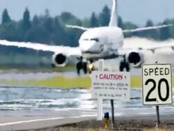 Airplane on runway Stock Footage