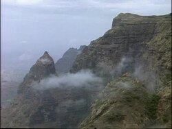 WA Cliffs in Simian mountain range, Cloudy background, Ethiopia, Africa Stock Footage