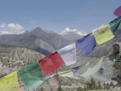 HD Video of tibetan flags on a mountain summit, Nepal Stock Footage
