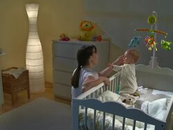 HD CRANE: Sleepless Baby Crying At Night Stock Footage