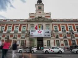 HD Time-lapse: Pedestrians at Post office Madrid Sol downtown, Spain Stock Footage