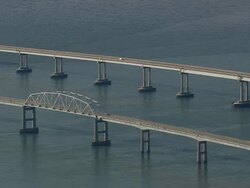   WS AERIAL ZI ZO View of Chesabeak bay bridge tunnel / Virginia, United States Stock Footage