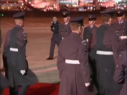 RAF servicemen prepare guard of honour before visit by President George W. Bush Stock Footage
