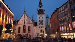 Munich by night with Old Town Hall Stock Footage