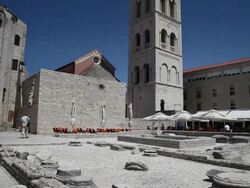 Zadar, Church of Saint Donatus, Pre-Romanesque, forum and Saint Anastasia cathedral Stock Footage