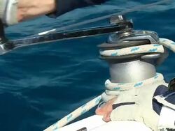 HD SLOW MOTION: Sailor Turning The Winch Stock Footage