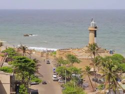 WS View of Lighthouse and ocean at Chaitya Road / Colombo, Western Province, Sri Lanka Stock Footage