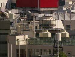 WS View of roof of graphic composition of buildings / Tokyo, Japan Stock Footage