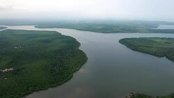 Panning right over Murik Lakes landscape from high above Stock Footage